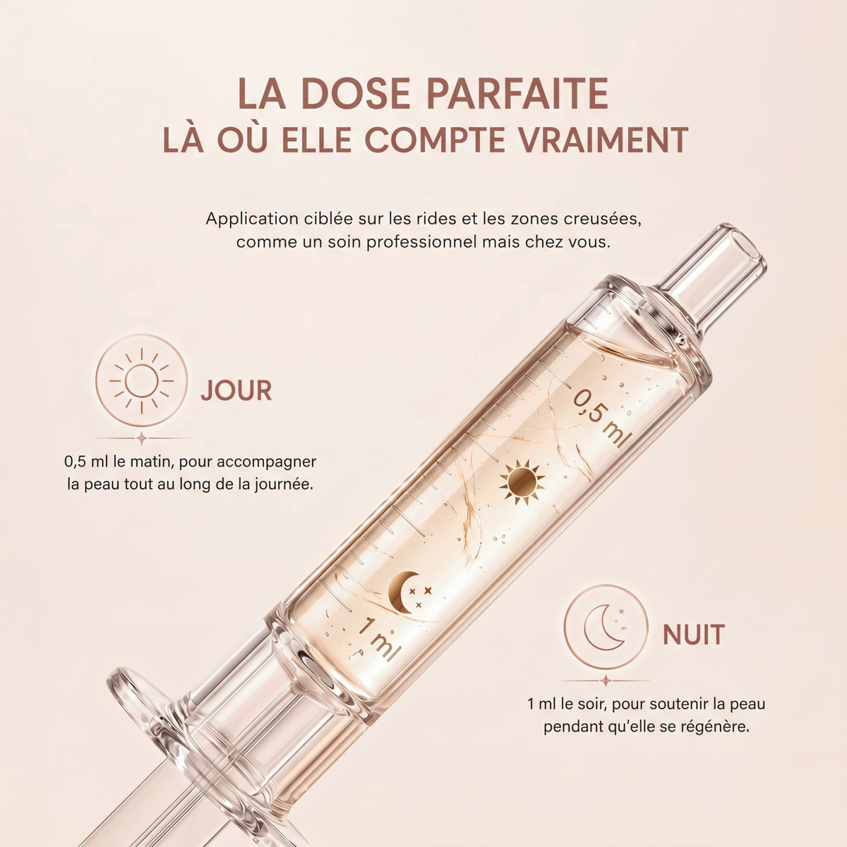 Dose du sérum Nunbit avec la seringue cosmétique